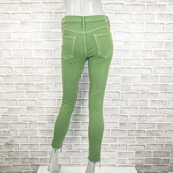 MOTHER Green Women's Jeans Mariposa Raw Hem Slim Skinny 26 Denim Button Fly Lime - Picture 2 of 10